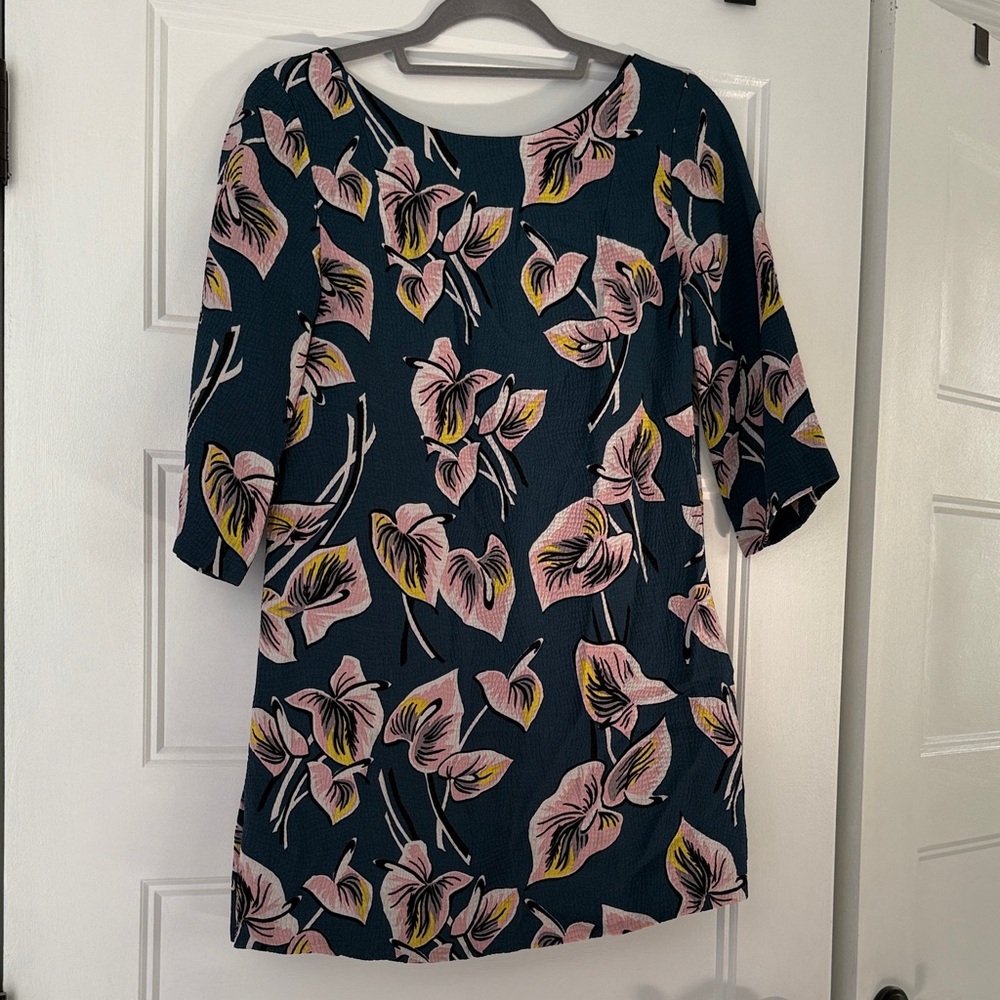 Marni Dark Blue and Green Mini Dress with Pink and Yellow Floral Print size 38 - Picture 2 of 10